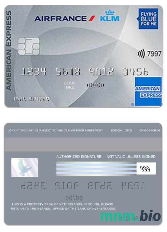Netherlands Bank of Netherlands American Express karta przykład w formacie PSD